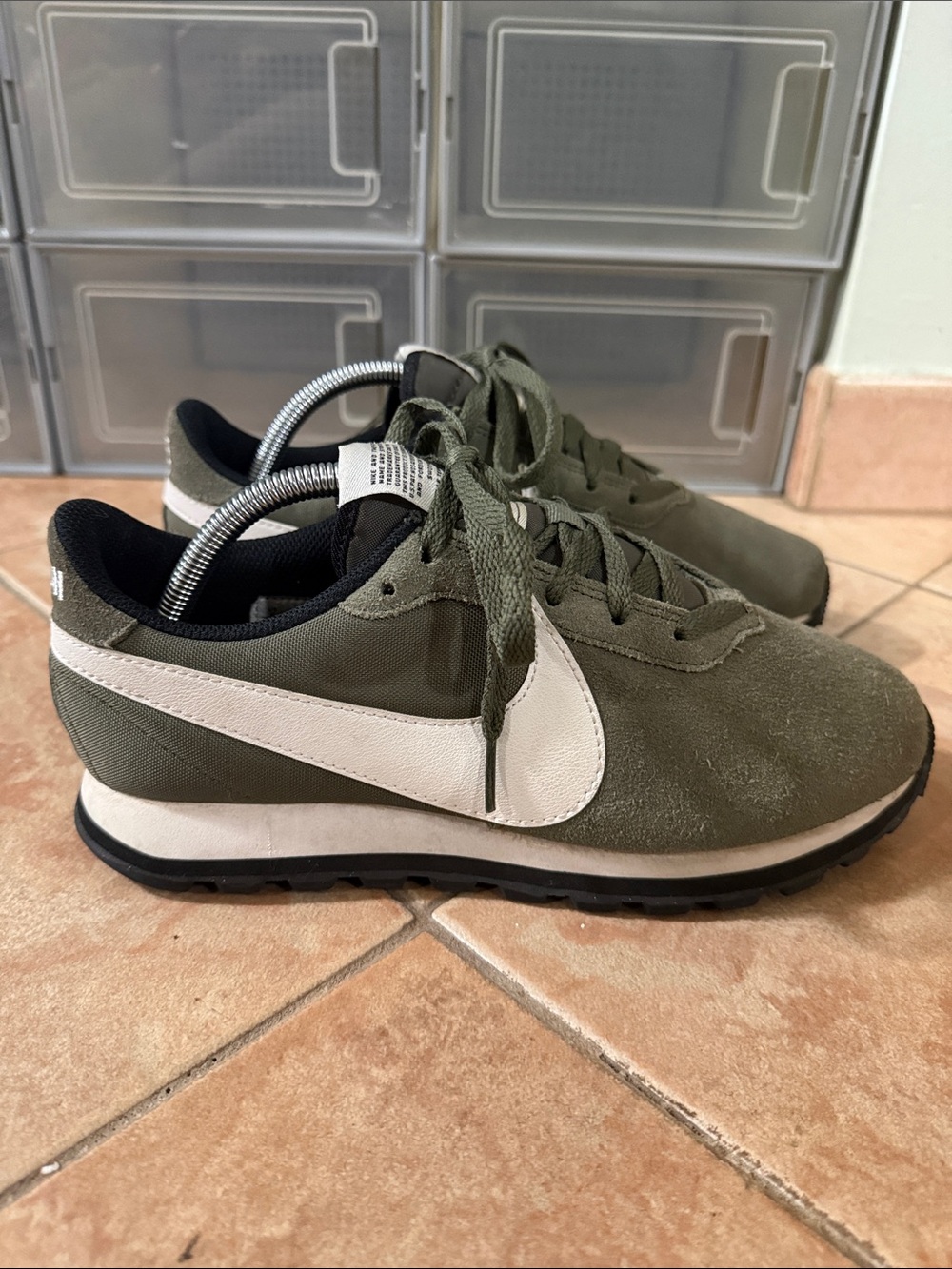 Nike Women's Olive Green Suede Low-Top Sneakers with Black Accents - Picture 4 of 6